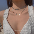 Creative and simple star and moon dripping oil tassel clavicle chain sexy snake bone chain set necklace